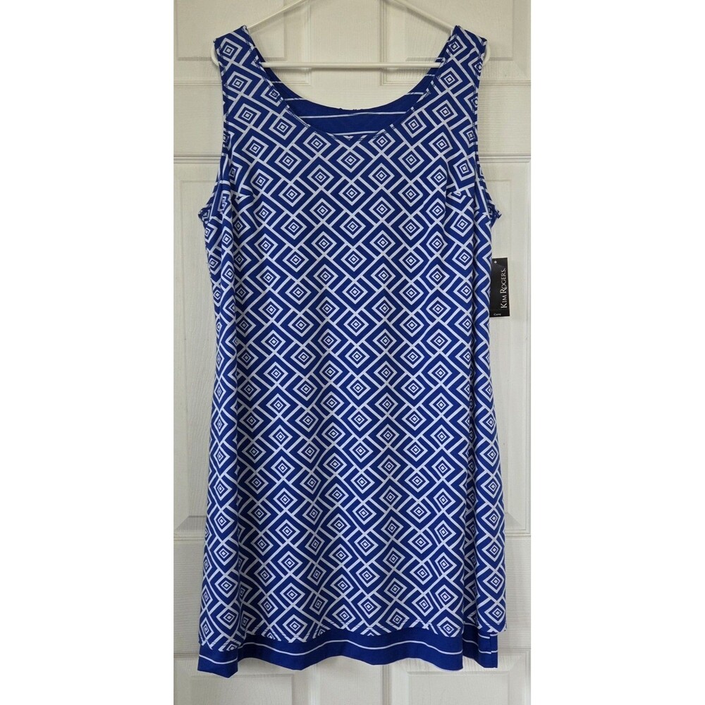 KIM ROGERS Reversible Knit Dress Blue Diamond/Striped Sleeveless Women's 1X NWT